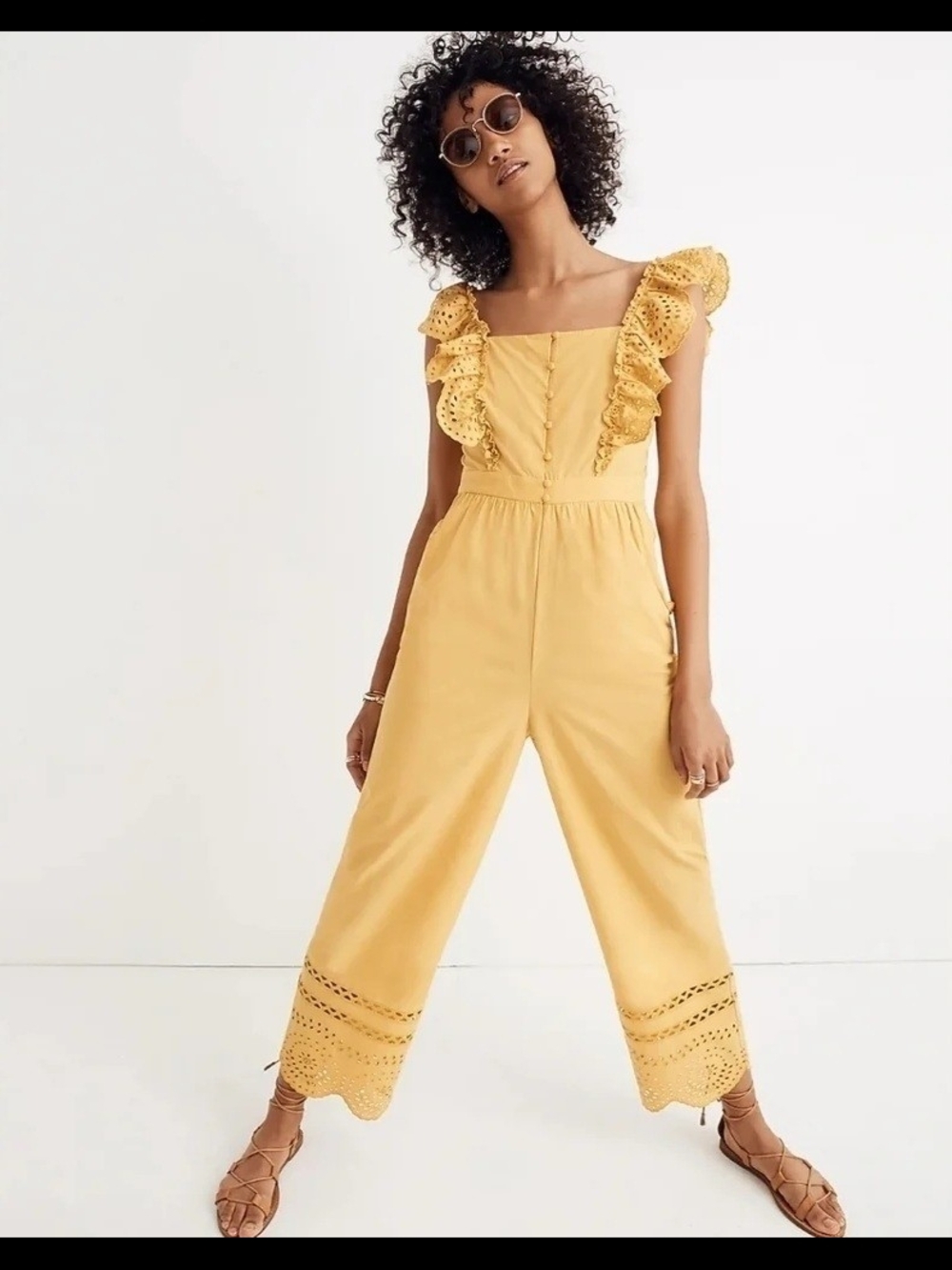 Madewell Eyelet Frilled-Strap Jumpsuit